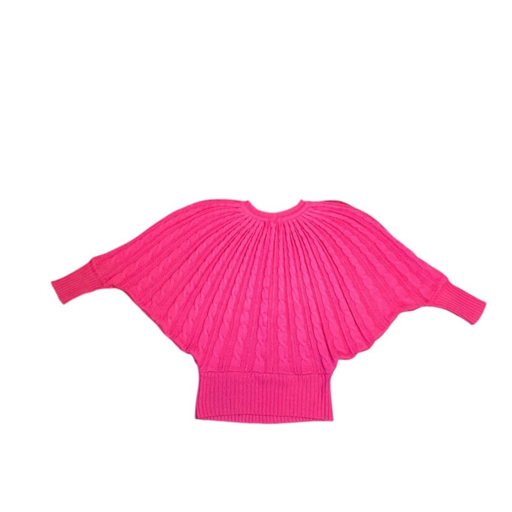 Hot Pink Cable Knit Batwing Dolman Sweater Oversized Cottagecore Cozy Size M - Picture 2 of 5